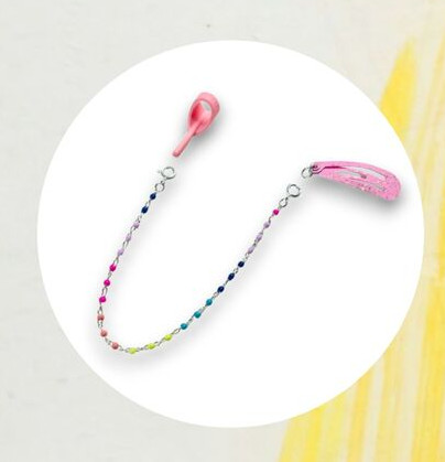 Child's earring with rainbow crystals on silver chain and pink gem pendant
